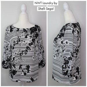 Laundry Boat Neck Half Sleeve Floral Top Size 2 XS Black White NWT